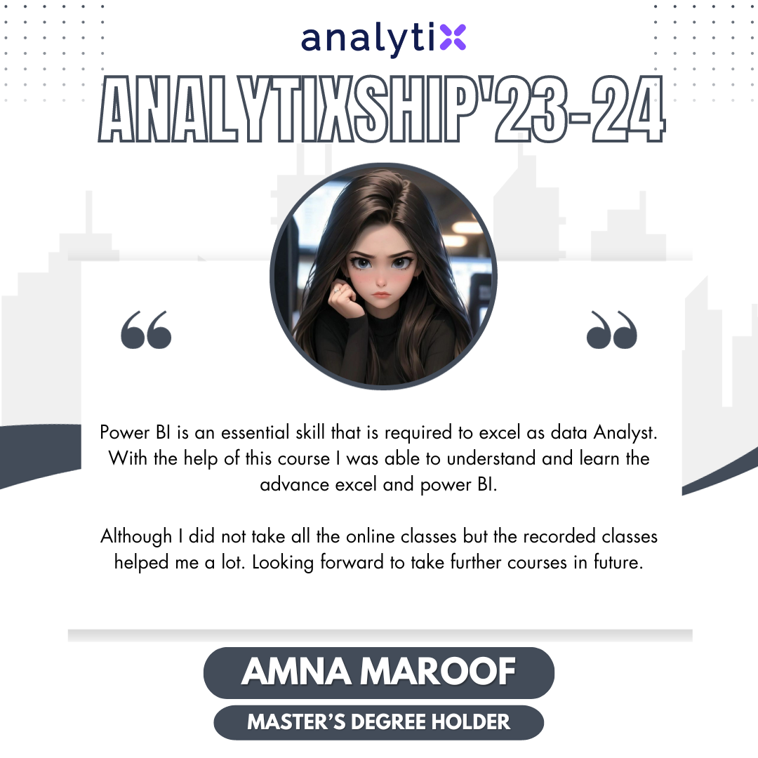 Amna Maroof – Advance Excel and Power BI