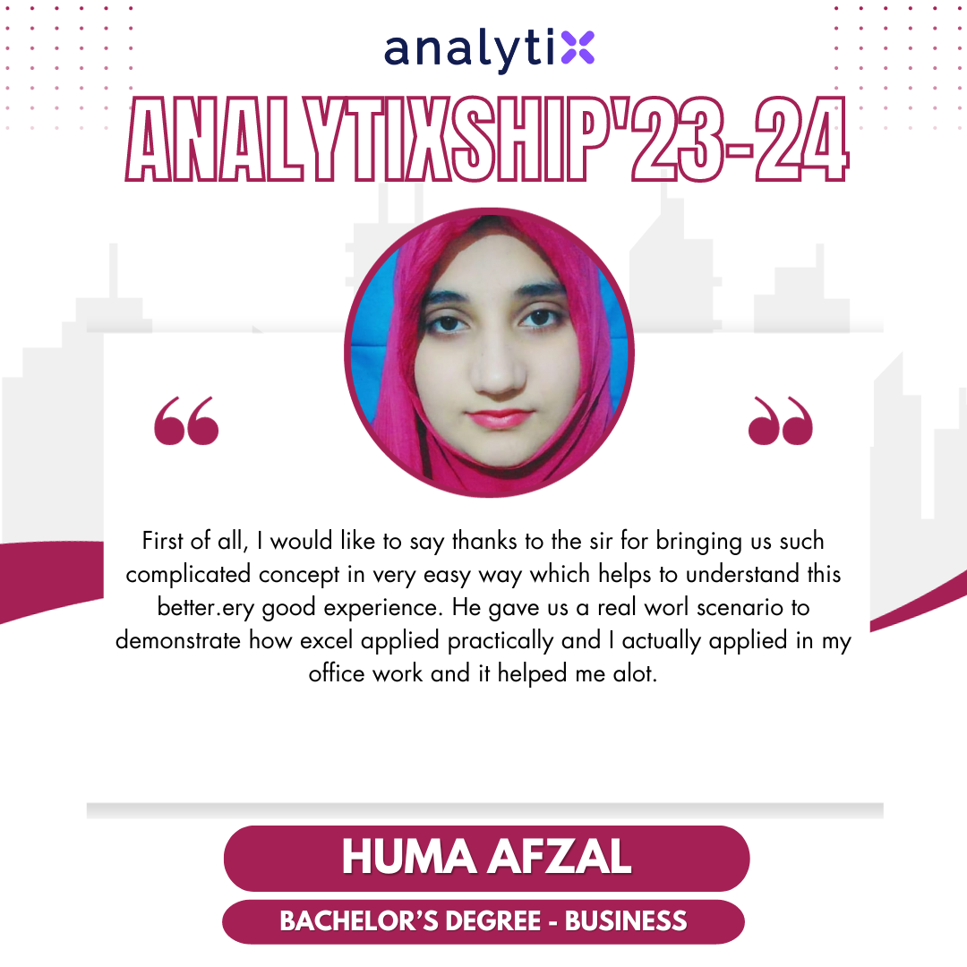 Huma Afazal – Advance Excel and Power BI