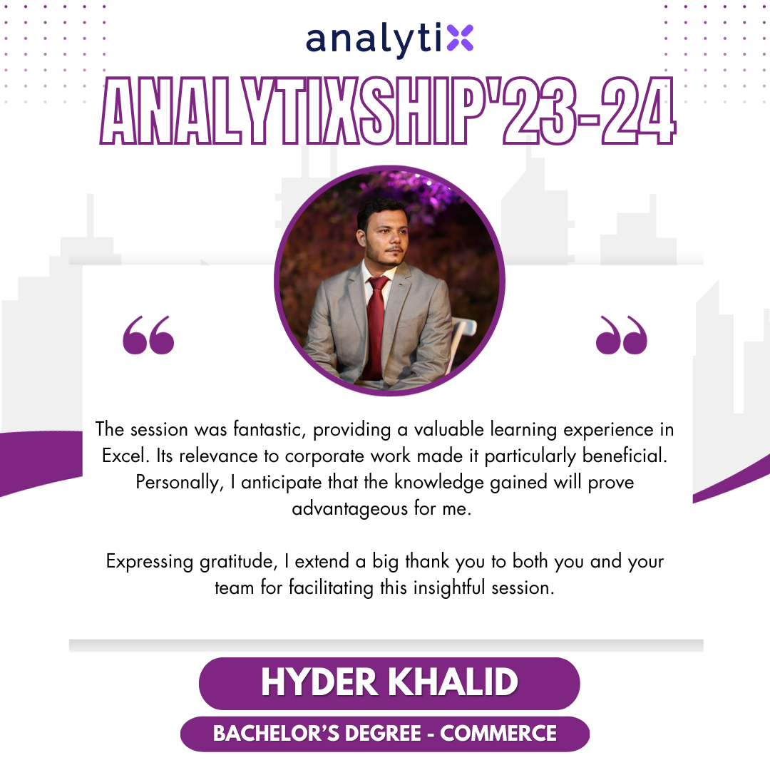 Hyder Khalid – Advance Excel and Power BI