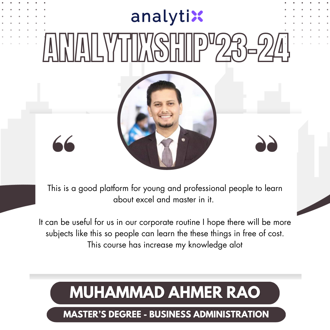 Muhammad Ahmer Rao – Advance Excel and Power BI