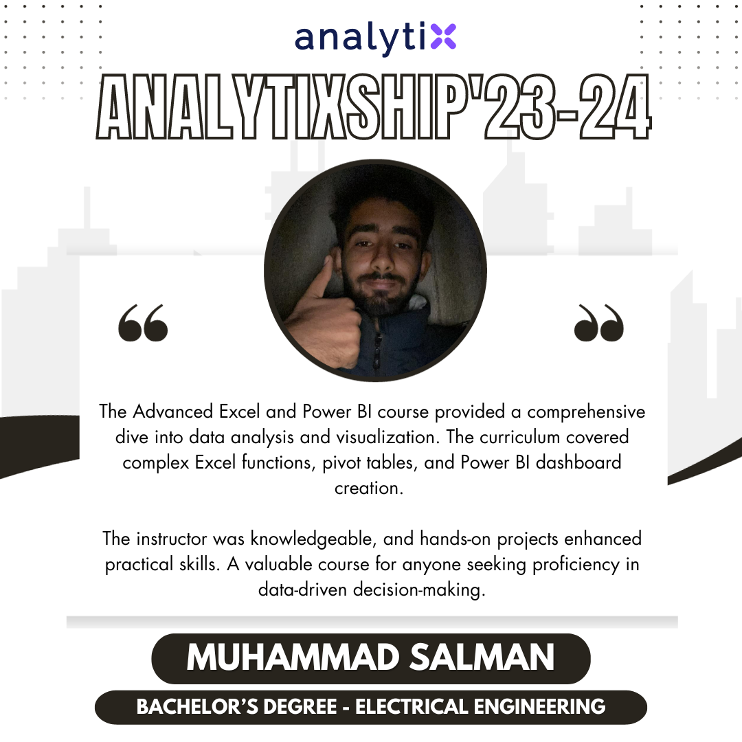 Muhammad Salman – Advance Excel and Power BI