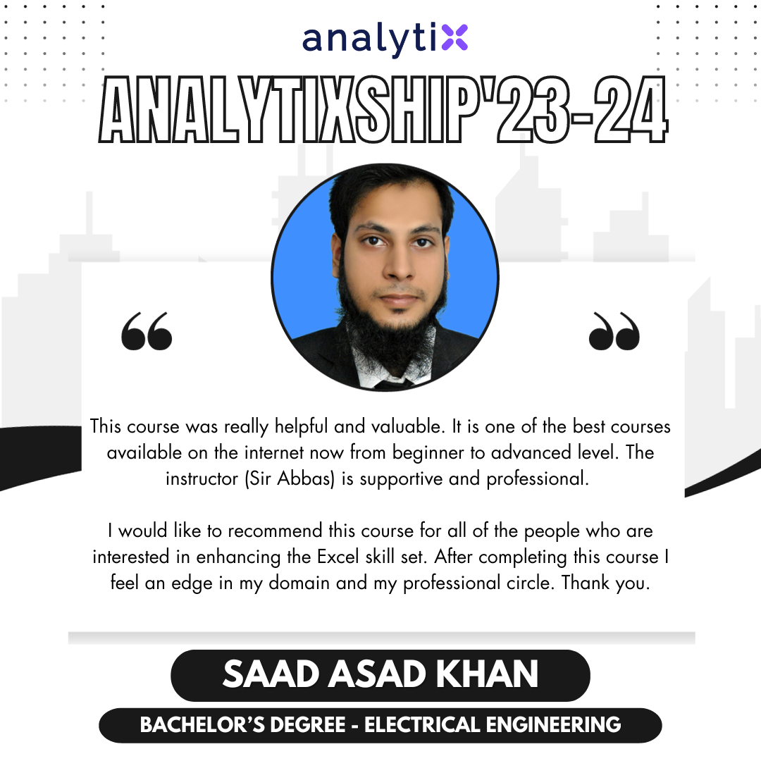 Saad Asad Khan – Advance Excel and Power BI