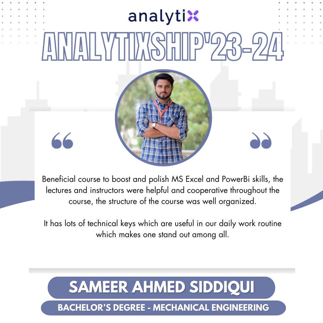 Sameer Ahmed Siddiqui – Advance Excel and Power BI