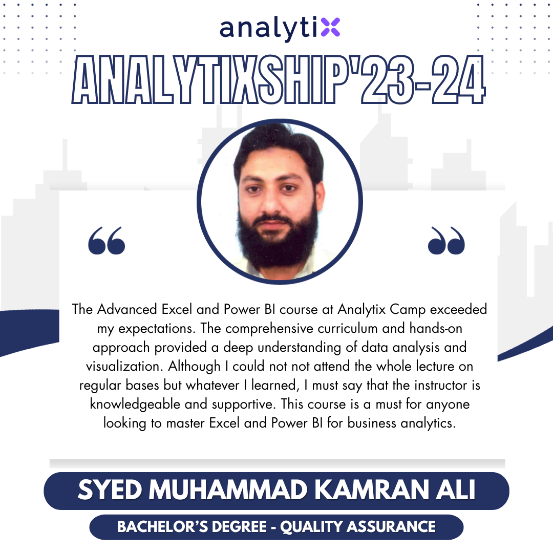 Syed Muhammad Kamran Ali – Advance Excel and Power BI