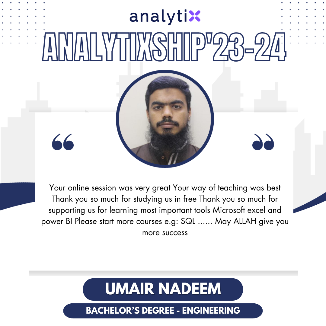 Umair Nadeem – Advance Excel and Power BI