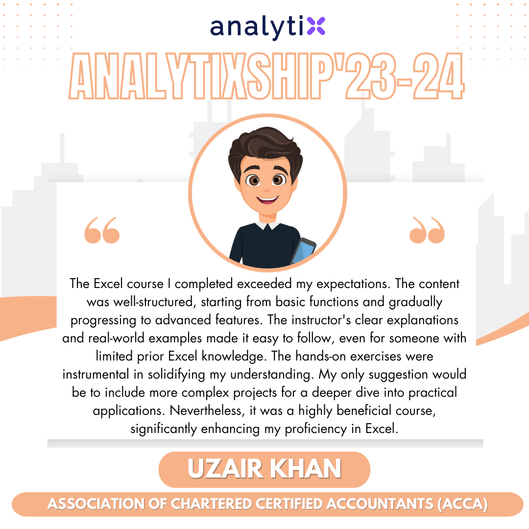 Uzair Khan – Advance Excel and Power BI